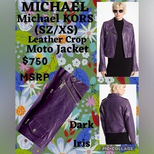 MICHAEL Michael Kors (SZ XS) Leather Crop Moto Jacket Dark Iris NWT sold out!